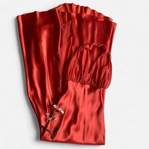Vintage Y2K red orange satin halter prom dress